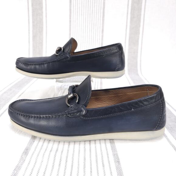 MAGNANNI Shoes Mens 8.5 Navy Blue Leather Bit Marbella Loafers Preppy Docksiders - Picture 3 of 14